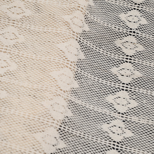 Off White Floral Design Dyeable Cotton Net (SKU: N-292)