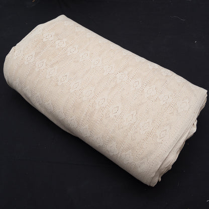 Off White Floral Design Dyeable Cotton Net (SKU: N-292)
