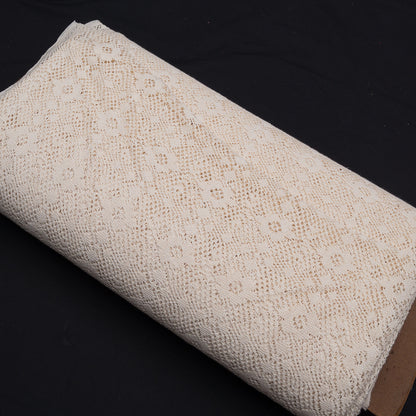 Off White Floral Design Dyeable Cotton Net (SKU: N-306)