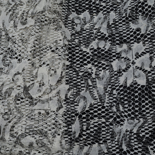 Black & White Floral Design Dyeable Cotton Net (SKU: N-353)