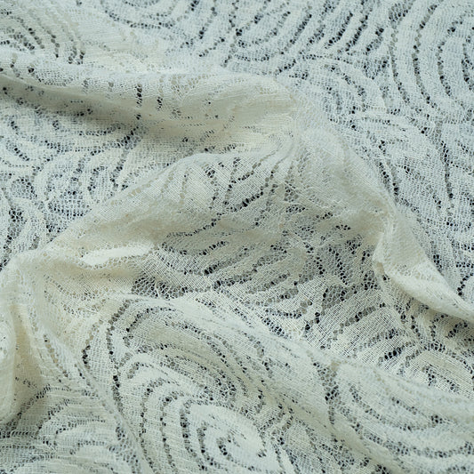 Off White Big Rose Design Dyeable Nylon Net (SKU: N-4)