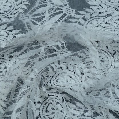 White Floral Design Dyeable Nylon Net Pannel  (SKU: N-5)