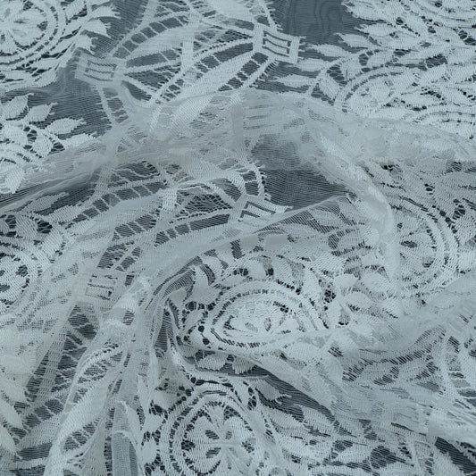 White Floral Design Dyeable Nylon Net Pannel  (SKU: N-5)