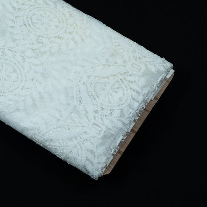 White Floral Design Dyeable Nylon Net Pannel  (SKU: N-5)
