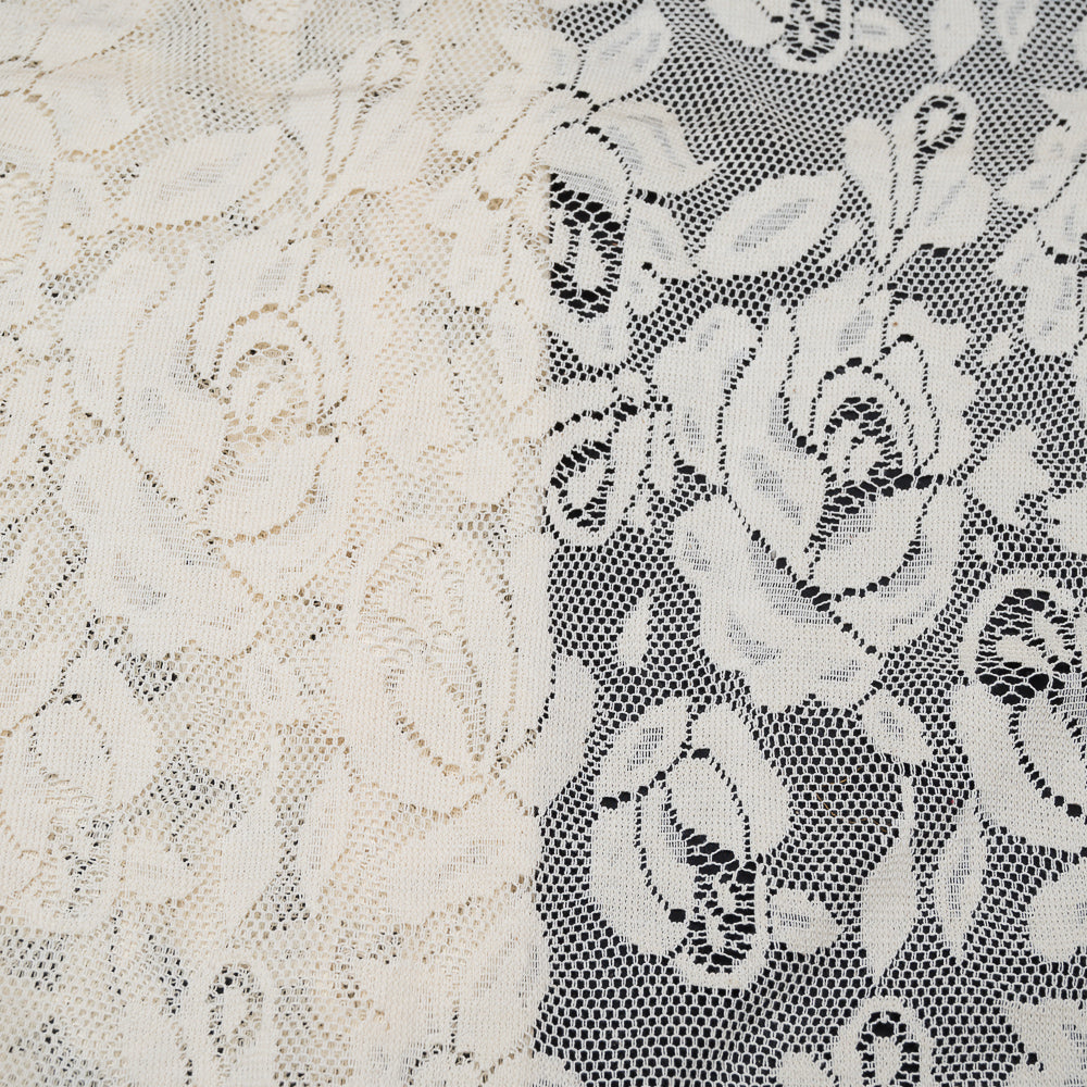 Off White Floral Design Dyeable Cotton Net (SKU: N-96)