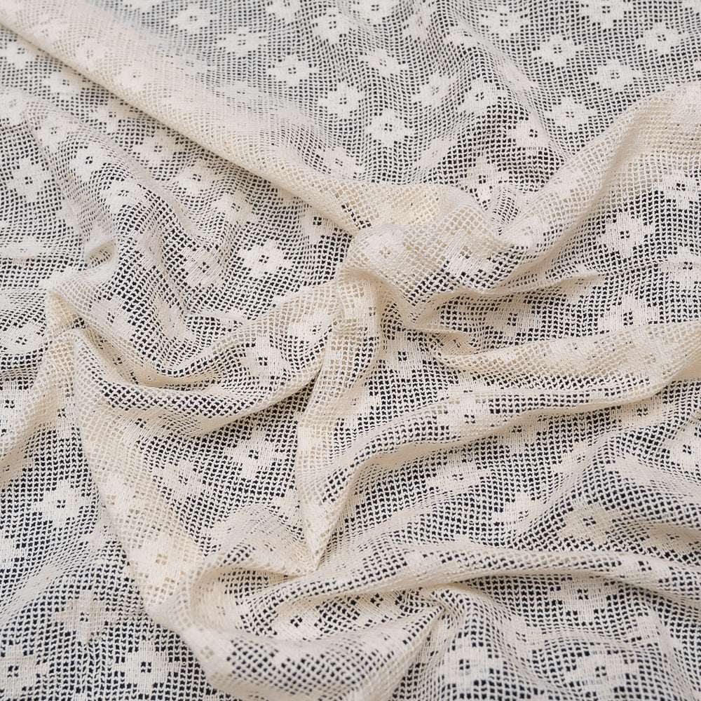 Off White Small Floral Design Dyeable Cotton Net (SKU: N-98)