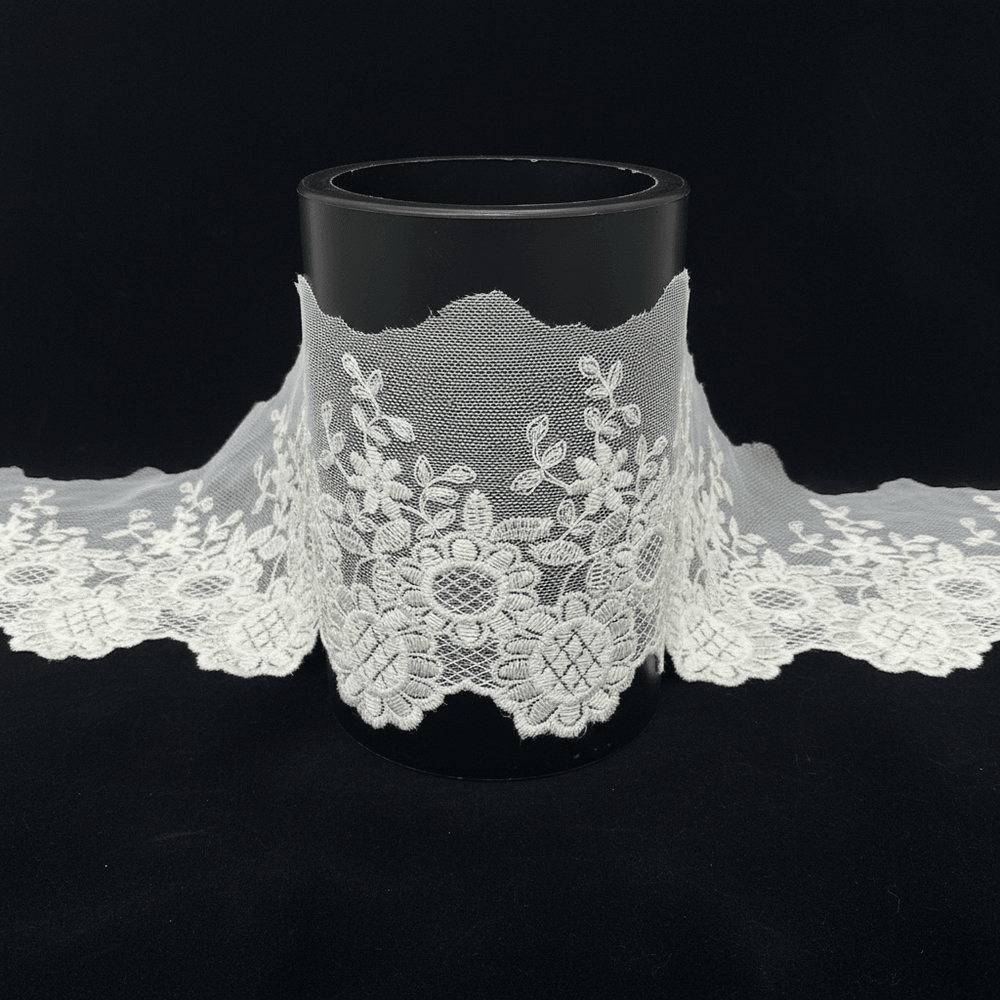 White Cotton Dyeable Net Lace (Width : 5.5 Inch & Sku: NL-15)