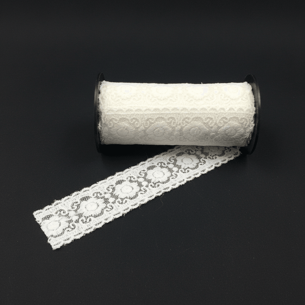 White Cotton Dyeable Net Embroidered Lace (Width : 1 Inch & SKU : NL-22)