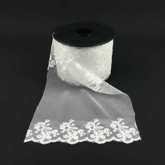 White Cotton Dyeable Net Embroidered Lace (Width : 2 Inch & Sku: NL-27)