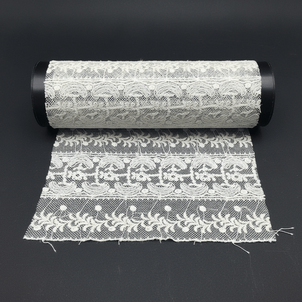 White Cotton Dyeable Net Embroidered Lace (Width : 7 Inch & Sku: NL-28)