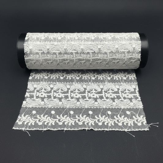 White Cotton Dyeable Net Embroidered Lace (Width : 7 Inch & Sku: NL-28)