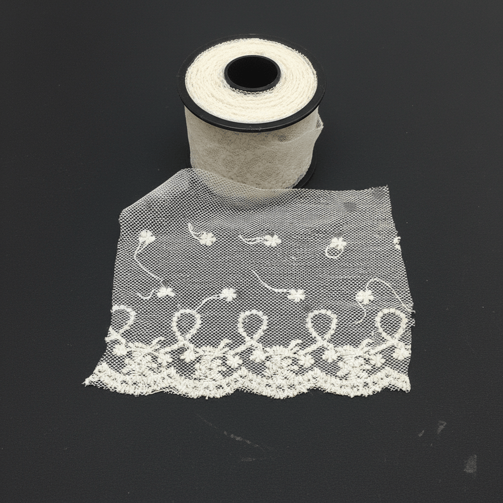 White Cotton Dyeable Net Embroidered Lace (Width : 4.5 Inch & Sku: NL-32)
