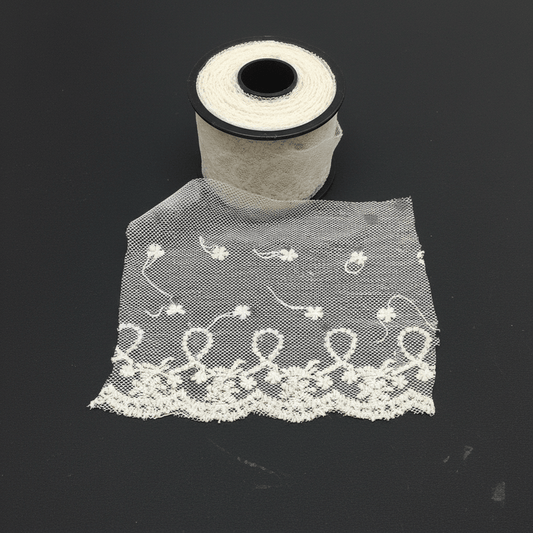 White Cotton Dyeable Net Embroidered Lace (Width : 4.5 Inch & Sku: NL-32)