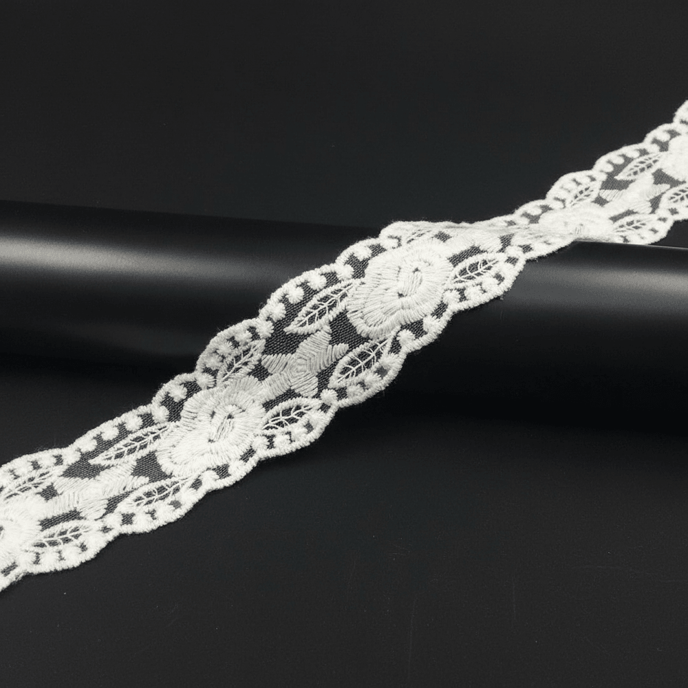 White Cotton Dyeable Net Embroidered Lace (Width : 1.5 Inch & Sku: NL-35)