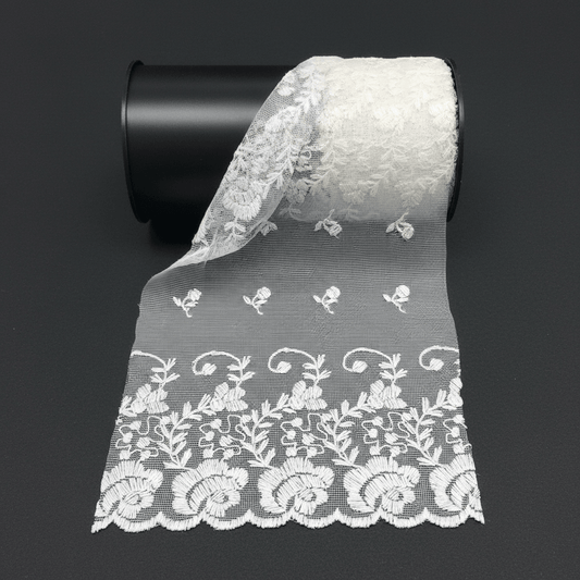 White Cotton Dyeable Net Embroidered Lace (Width : 4 Inch & Sku: N-37)