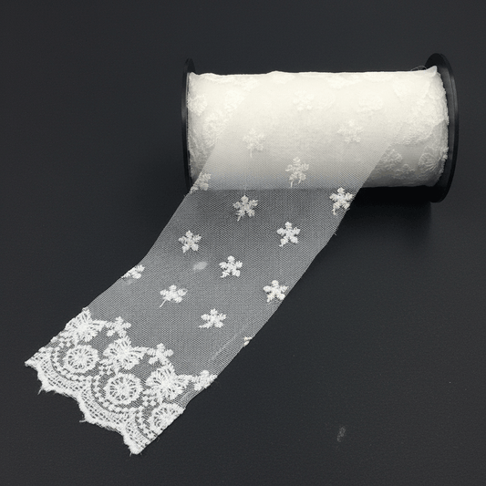 White Cotton Dyeable Net Embroidered Lace (Width : 5 Inch & Sku: NL-38)