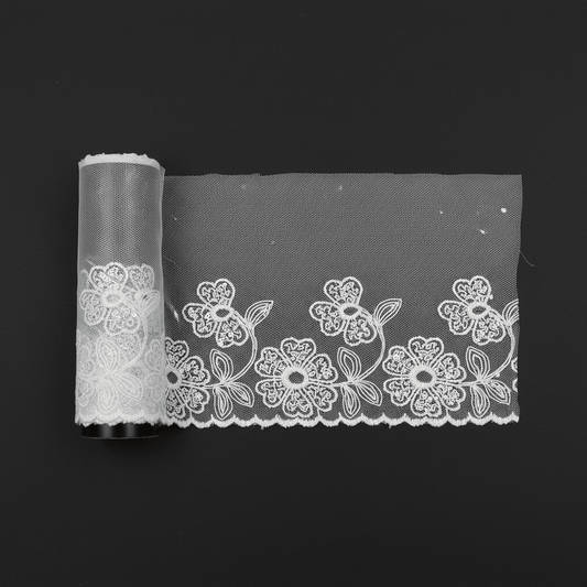 White Cotton Dyeable Net Embroidered Lace (Width : 4 Inch & Sku: NL-41)