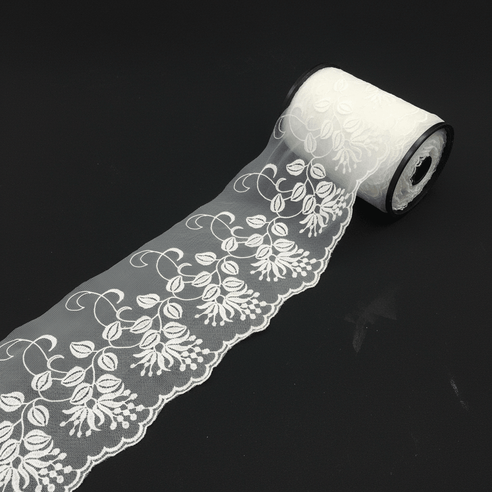 White Cotton Dyeable Net Embroidered Lace (Width : 5 Inch & Sku: NL-42)