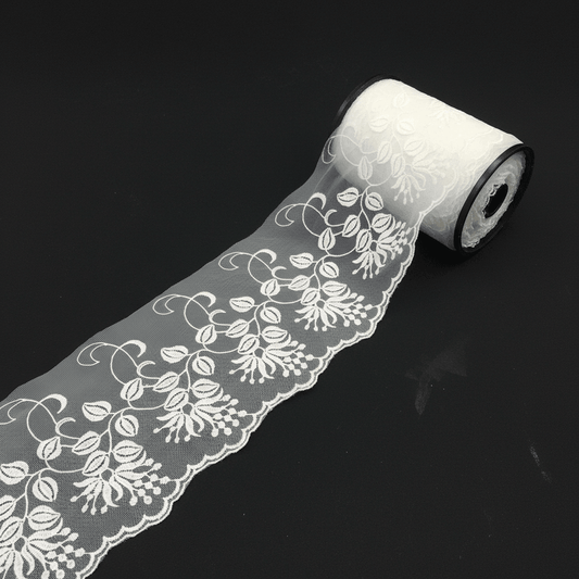 White Cotton Dyeable Net Embroidered Lace (Width : 5 Inch & Sku: NL-42)