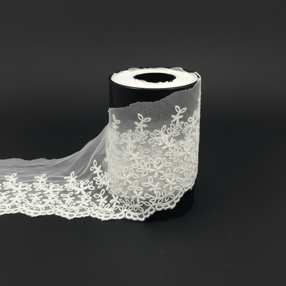 White Cotton Dyeable Net Embroidered Lace (Width : 4 Inch & Sku: N-45)