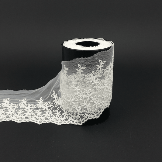 White Cotton Dyeable Net Embroidered Lace (Width : 4 Inch & Sku: N-45)
