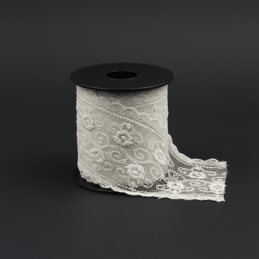 White Cotton Dyeable Net Embroidered Lace (Width : 2.5 Inch & Sku: N-47)