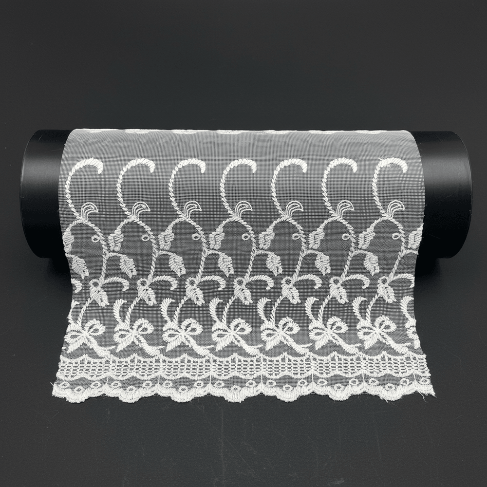 White Cotton Dyeable Net Embroidered Lace (Width : 6 Inch & Sku: NL-48)