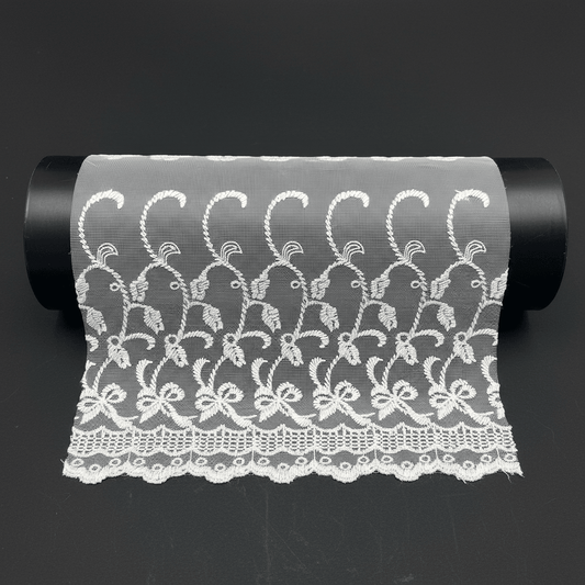 White Cotton Dyeable Net Embroidered Lace (Width : 6 Inch & Sku: NL-48)