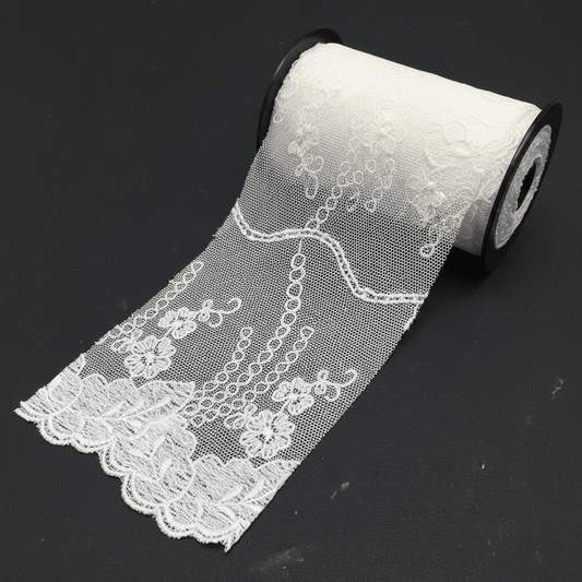 White Cotton Dyeable Net Embroidered Lace (Width : 3.5 inch & Sku: NL-51)