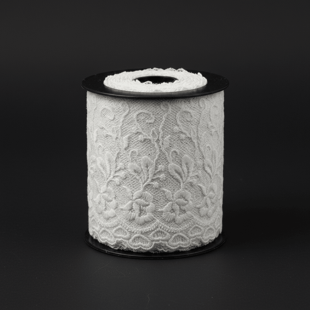 White Cotton Dyeable Net Embroidered Lace (Width : 4 Inch & Sku: NL-52)