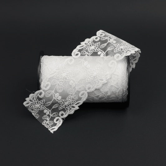 White Cotton Dyeable Net Embroidered Lace (Width : 2.5 Inch & Sku: NL-54)