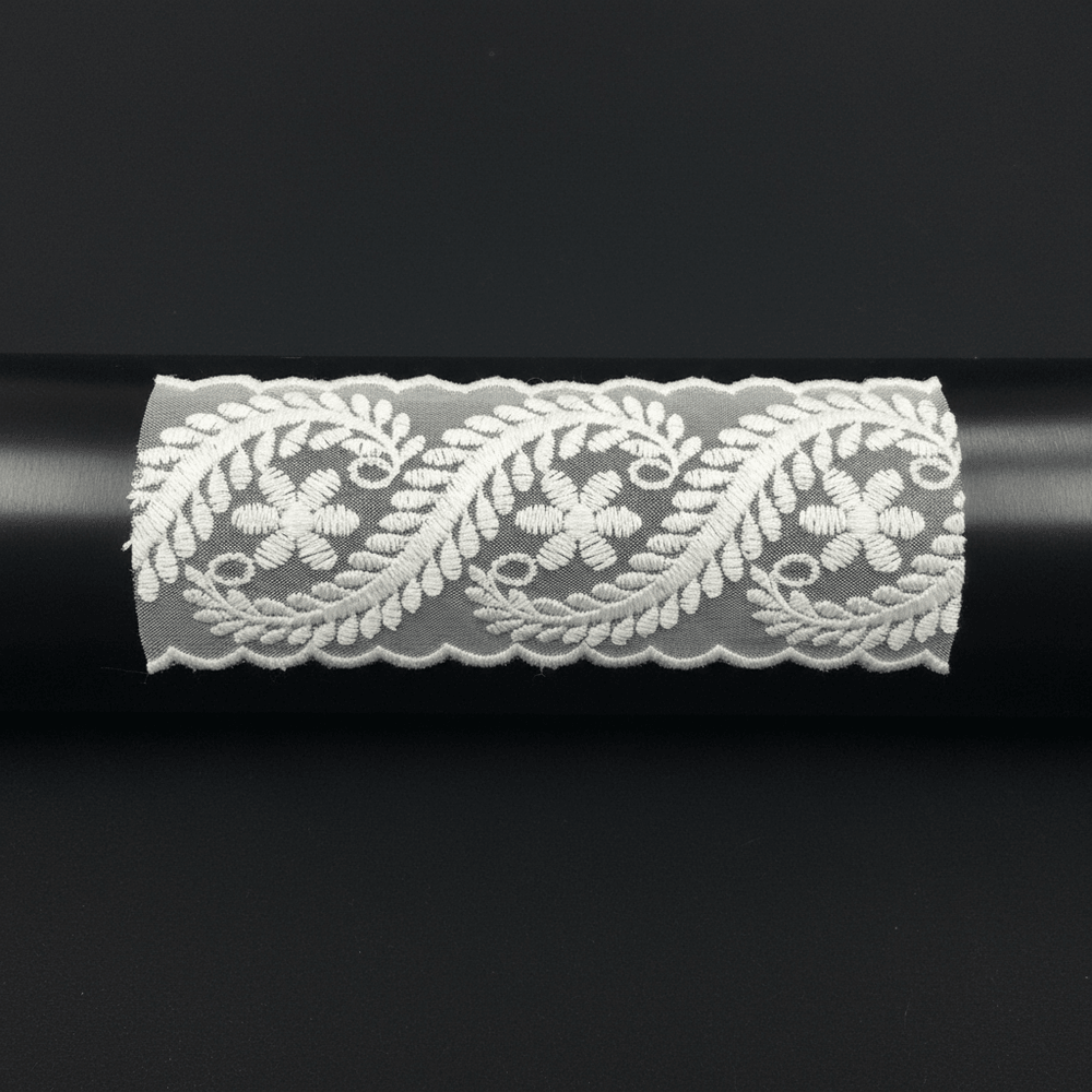 White Cotton Dyeable Net Embroidered Lace (Width : 2 Inch & Sku: NL-57)