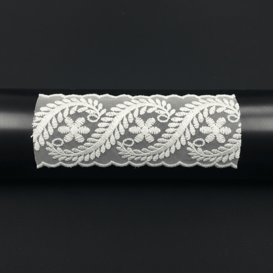 White Cotton Dyeable Net Embroidered Lace (Width : 2 Inch & Sku: NL-57)