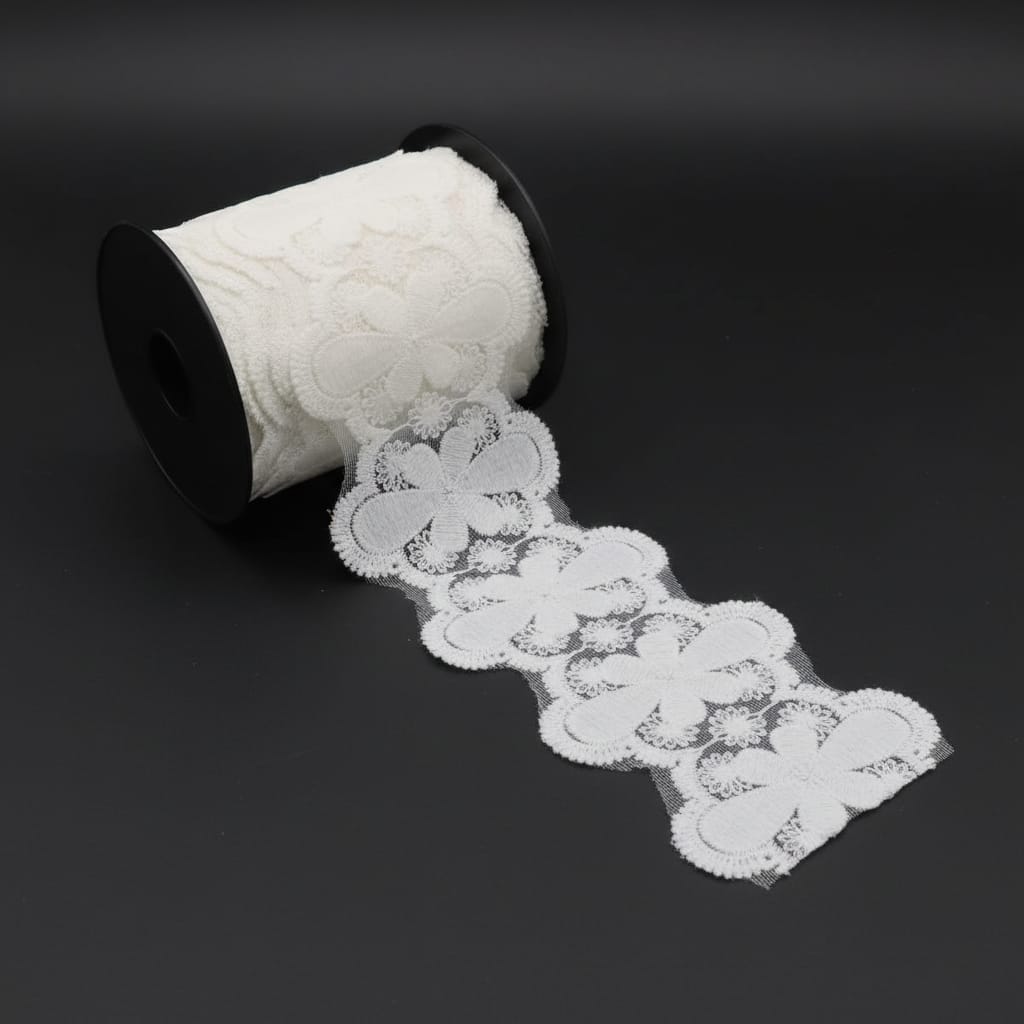 White Cotton Dyeable Net Embroidered Lace (Width : 3 Inch & Sku: NL-7)