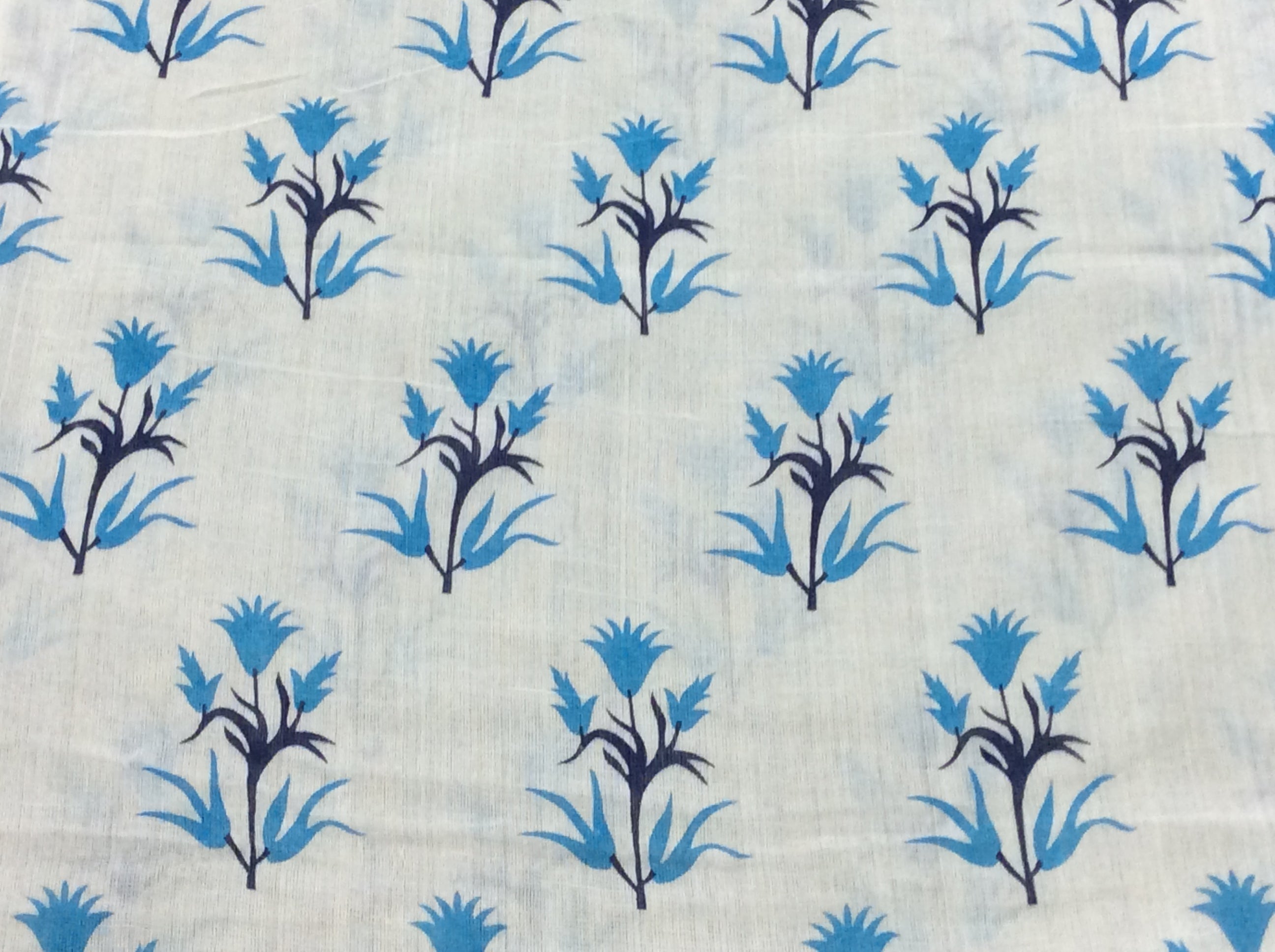 Blue & White Floral Cotton Gauze Print