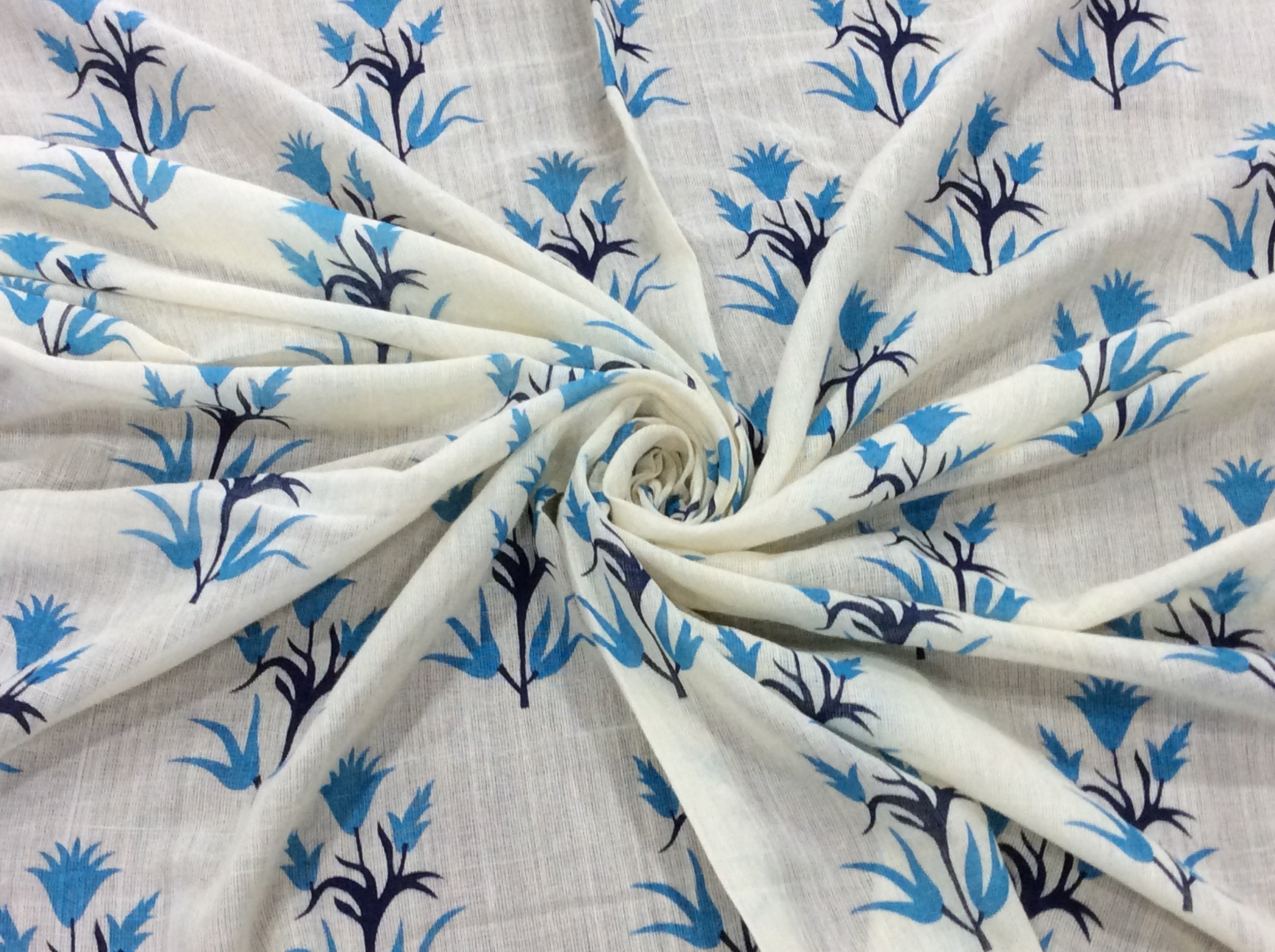 Blue & White Floral Cotton Gauze Print