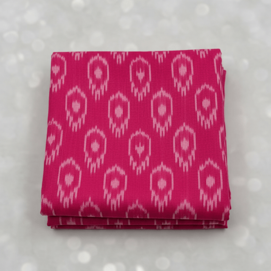 Pink, White Design Mercerised Cotton Handloom Ikat Fabric for Dress Material | Width: 44"
