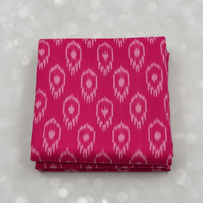 Pink, White Design Mercerised Cotton Handloom Ikat Fabric for Dress Material | Width: 44"