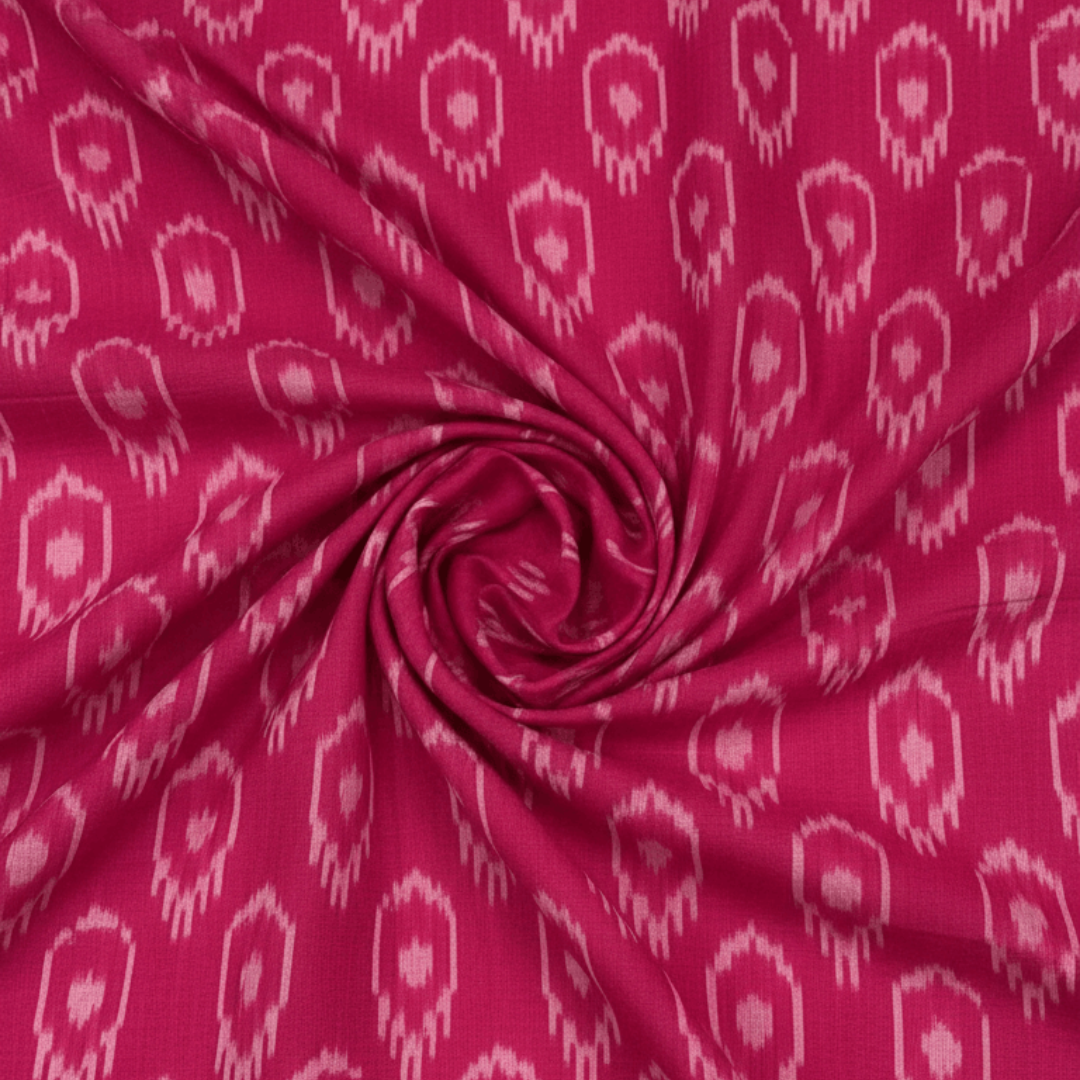 Pink, White Design Mercerised Cotton Handloom Ikat Fabric for Dress Material | Width: 44"