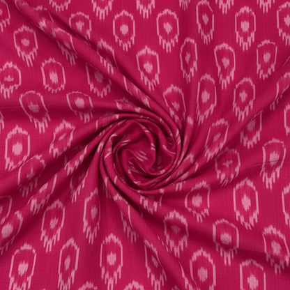 Pink, White Design Mercerised Cotton Handloom Ikat Fabric for Dress Material | Width: 44"
