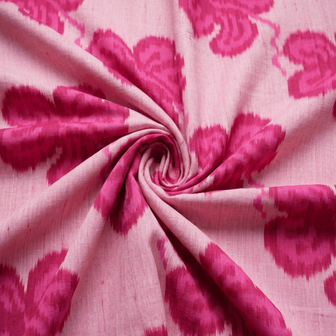 Pink Big Floral Design Fine Quality Handloom Cotton Ikat Fabric for Dresses | Width: 44"