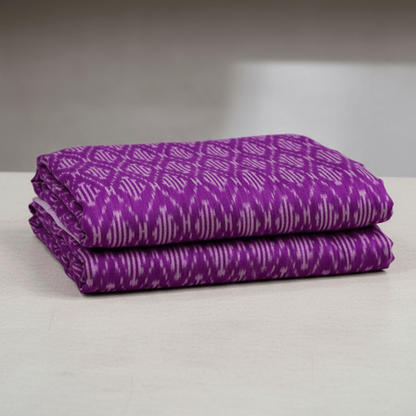 Purple, White design Mercerised Cotton Handloom Ikat Fabric for Dress Material | Width: 44'