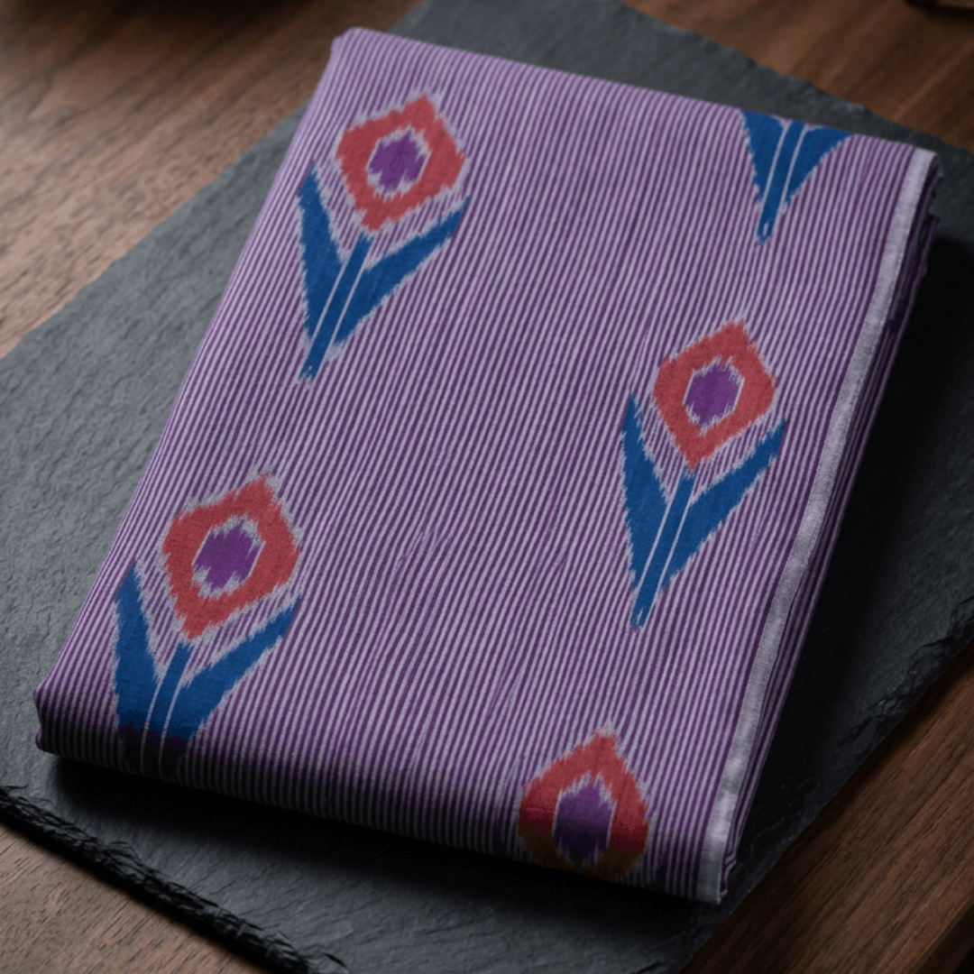 Blue Design Fine Quality Cotton Handloom Ikat Fabric for Dress Material