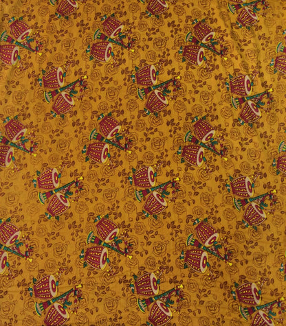 Yellow And Pink Rayon Print Fabric