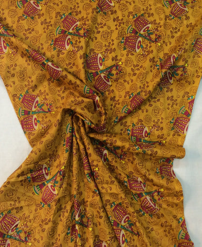 Yellow And Pink Rayon Print Fabric