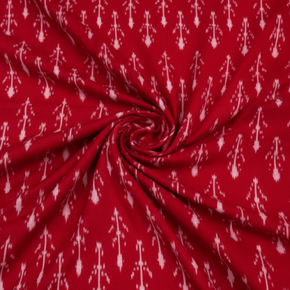 Red, White Design Mercerised Cotton Handloom Ikat Fabric for Dress Material | Width: 44"