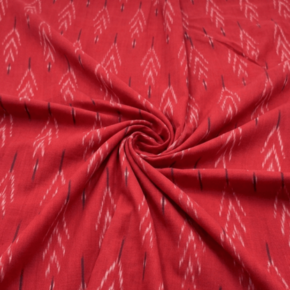 Red Design Fine Quality Cotton Handloom Ikat Fabric for Dress Material | Width: 44"