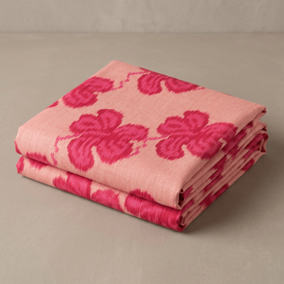Red & Pink Big Floral Pattern Fine Quality Handloom Cotton Ikat Fabric for Dresses | Width: 44"