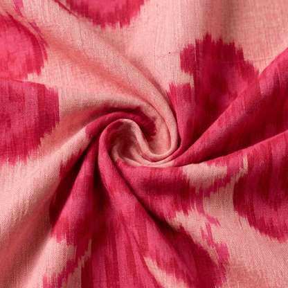 Red & Pink Big Floral Pattern Fine Quality Handloom Cotton Ikat Fabric for Dresses | Width: 44"