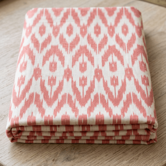 Red & White Fine Quality Handloom Cotton Ikat Fabric for Dress Material | Width 44"